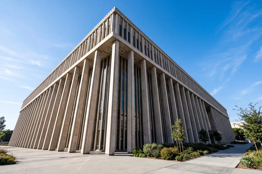 Columned facade of a downtown Los Angeles courthouse